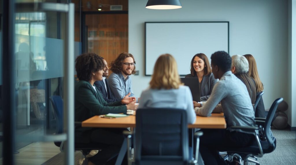 group of coworker discussing